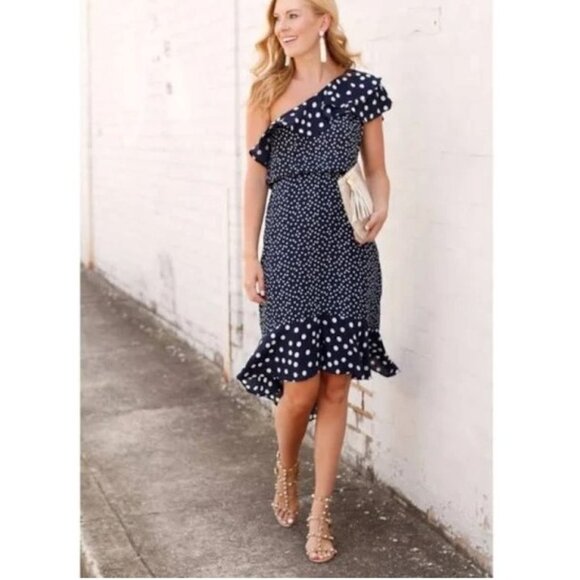 a new day Dresses & Skirts - A New Day Women's Dress Size XXL Navy Blue-White Polka Dot Preppy